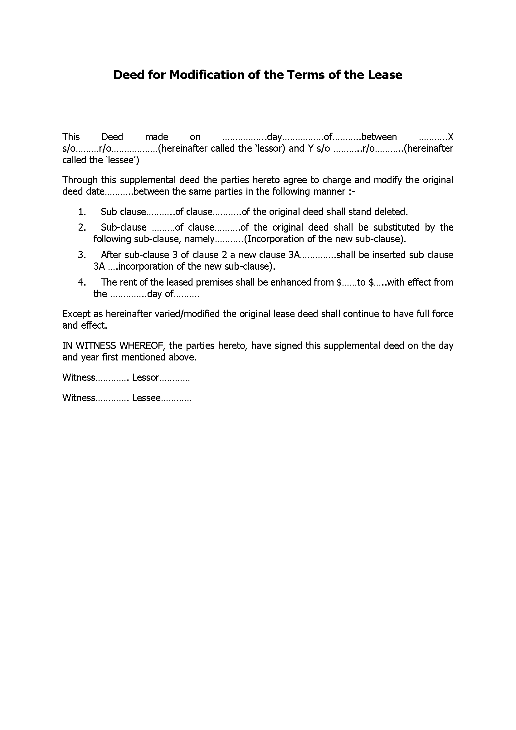 Deed For Modification Of The Terms Of The Lease
